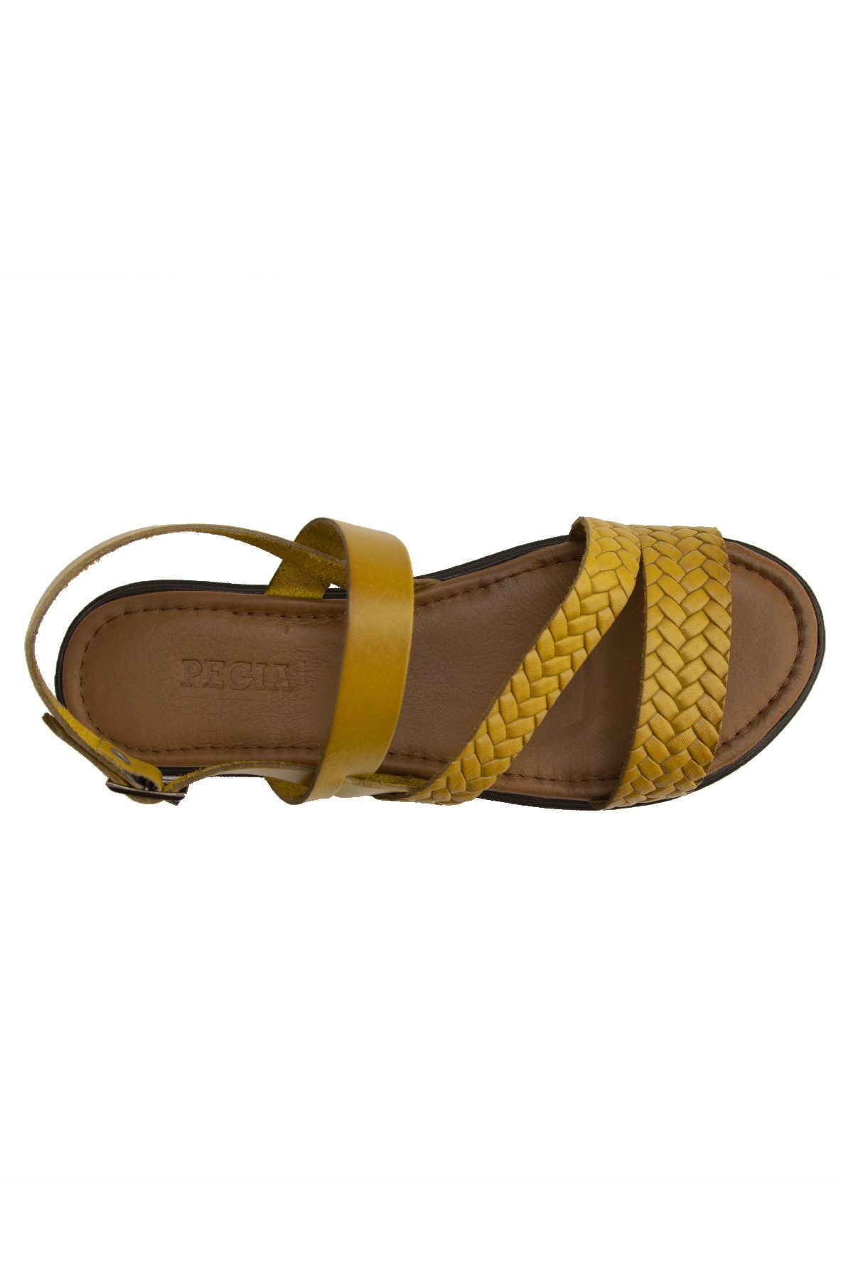 Kadın Örgülü Deri Sandalet DG6018 Sarı