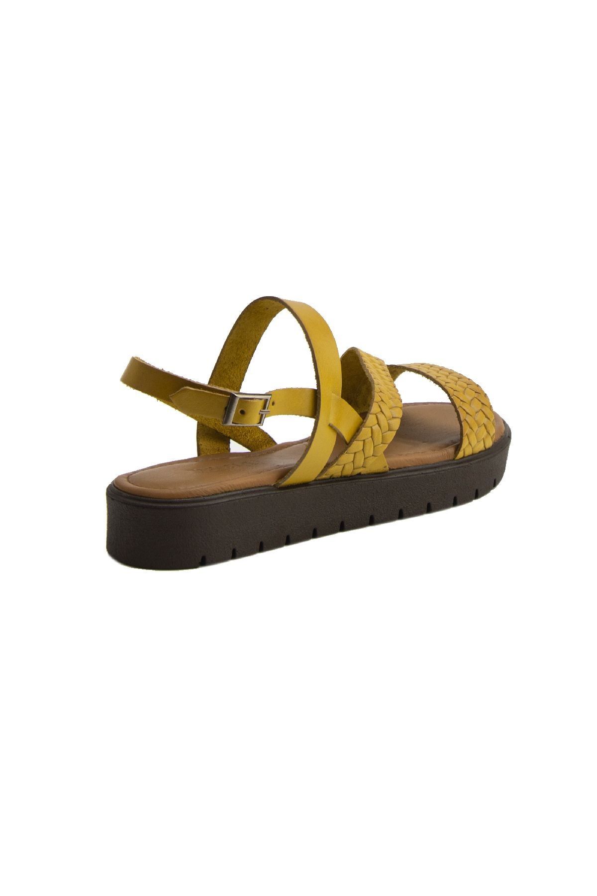 Kadın Örgülü Deri Sandalet DG6018 Sarı