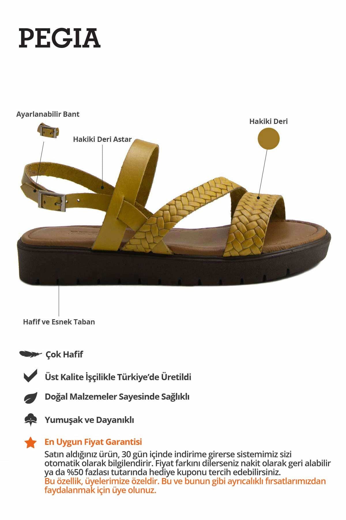 Kadın Örgülü Deri Sandalet DG6018 Sarı