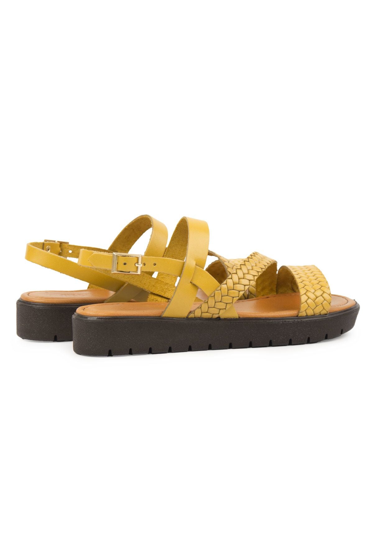 Kadın Örgülü Deri Sandalet DG6060 Sarı