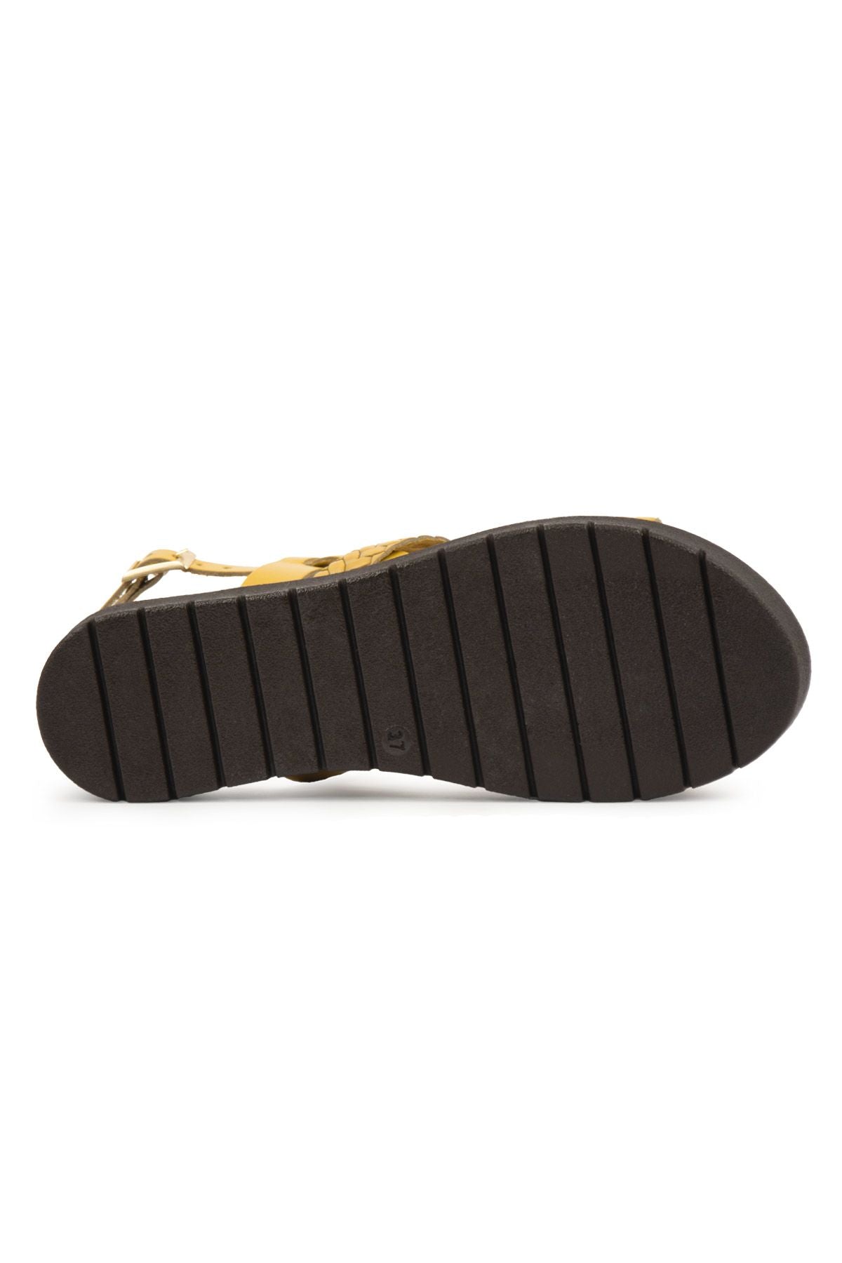 Kadın Örgülü Deri Sandalet DG6060 Sarı