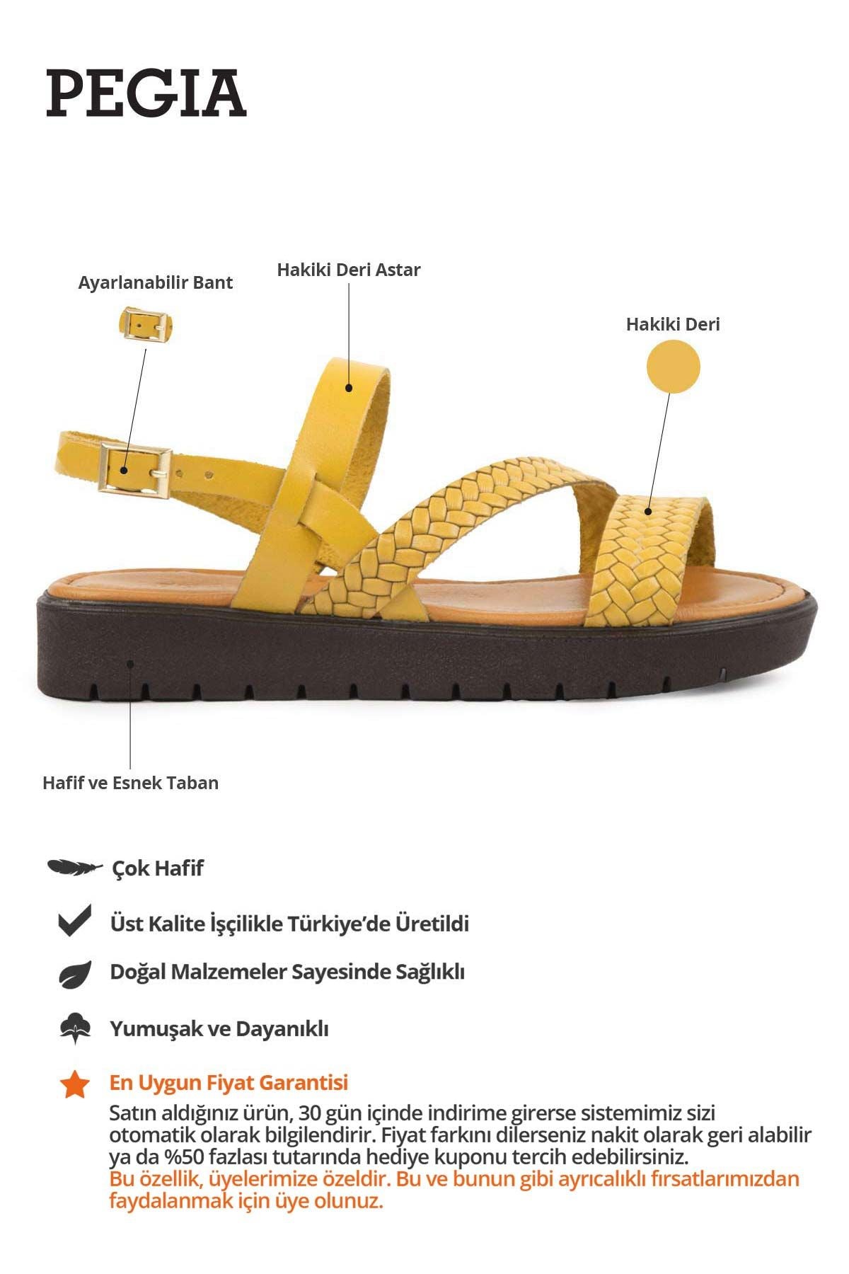 Kadın Örgülü Deri Sandalet DG6060 Sarı