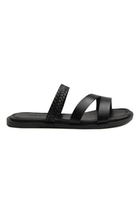 Women's Striped Leather Slipper DG6015 Black