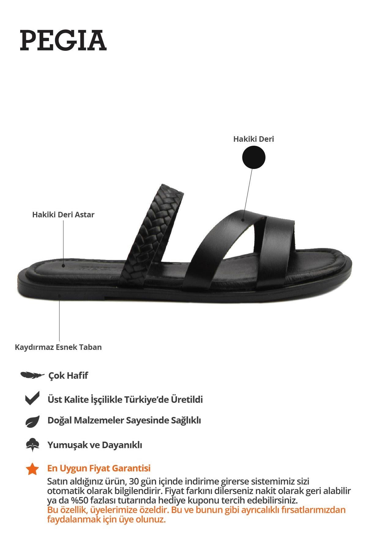 Kadın Şeritli Deri Terlik DG6015 Siyah