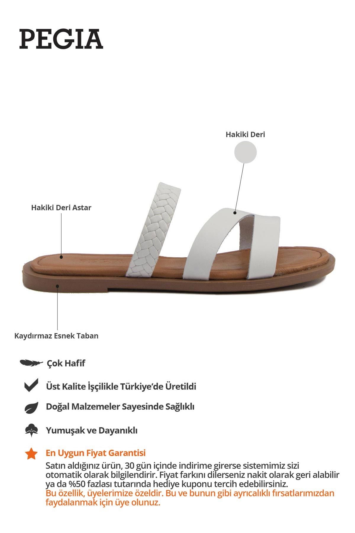 Kadın Şeritli Deri Terlik DG6015 Beyaz