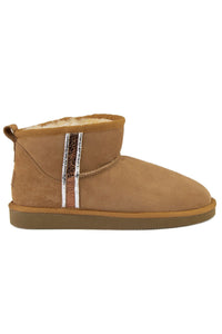 Women's Striped Shearling Boot 191148 Tobacco