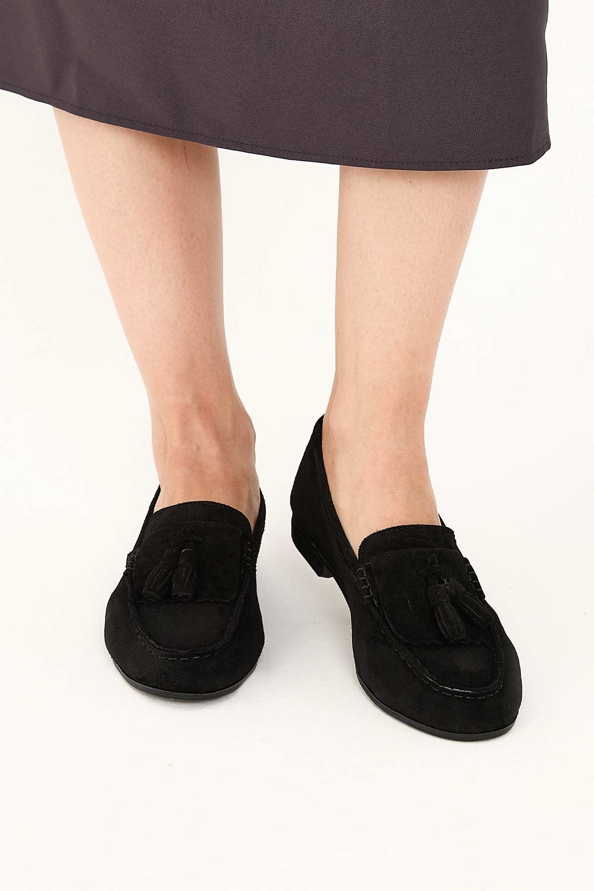 Kadın Süet Loafer Ayakkabı DG6028 Siyah