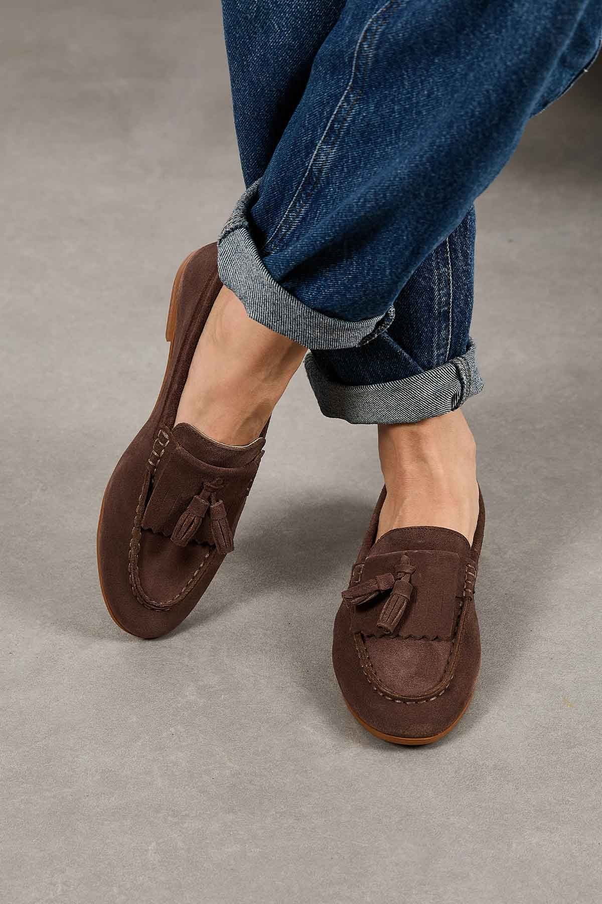 Kadın Süet Loafer Ayakkabı DG6028 Vizon