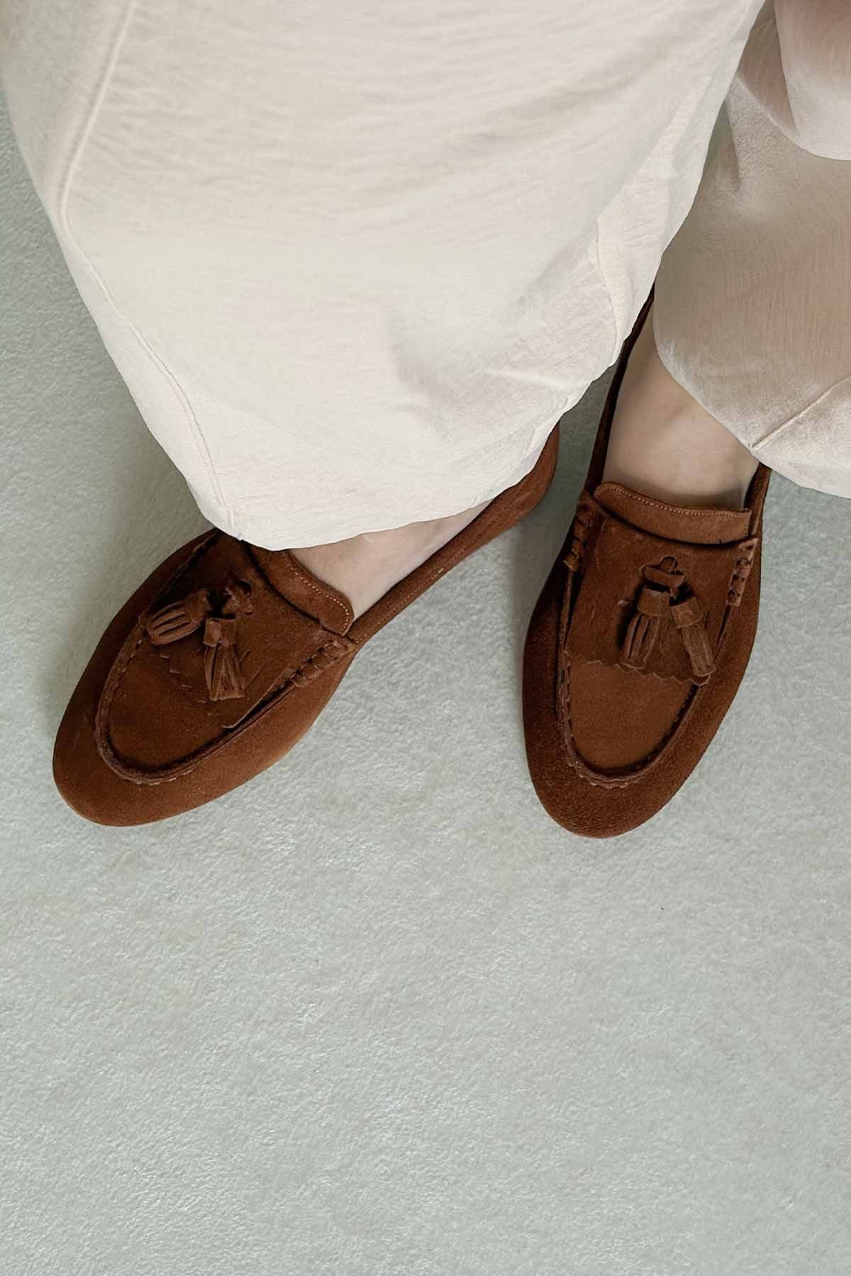 Kadın Süet Loafer Ayakkabı DG6028 Taba