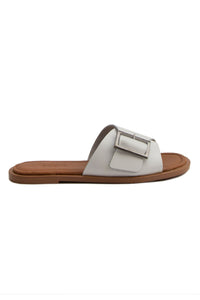 Women's Buckled Leather Slippers DG6017 White