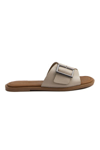 Women's Buckled Leather Slippers DG6017 Beige