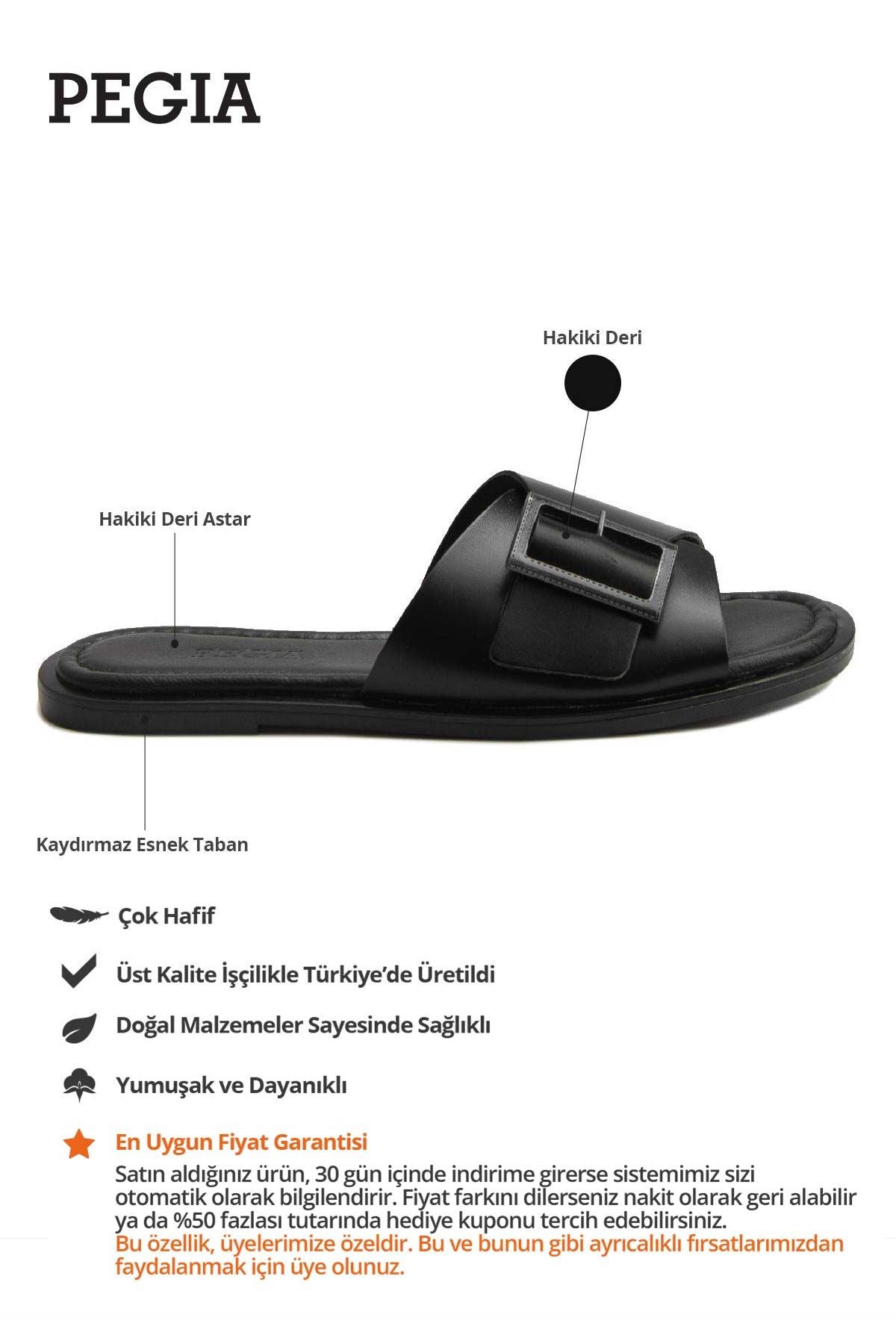 Kadın Tokalı Deri Terlik DG6017 Siyah