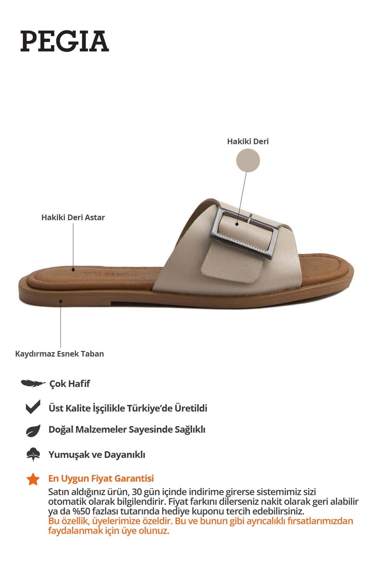 Kadın Tokalı Deri Terlik DG6017 Bej