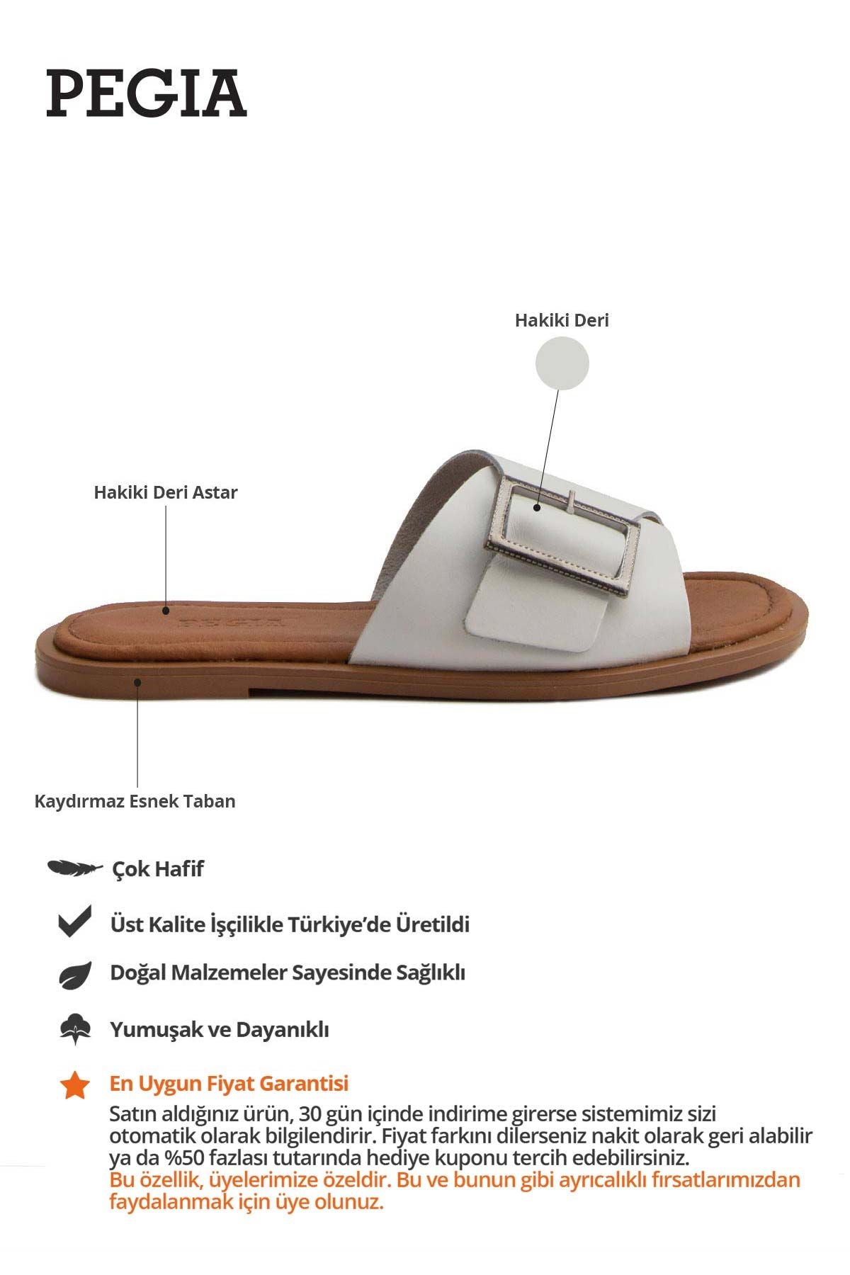 Kadın Tokalı Deri Terlik DG6017 Beyaz