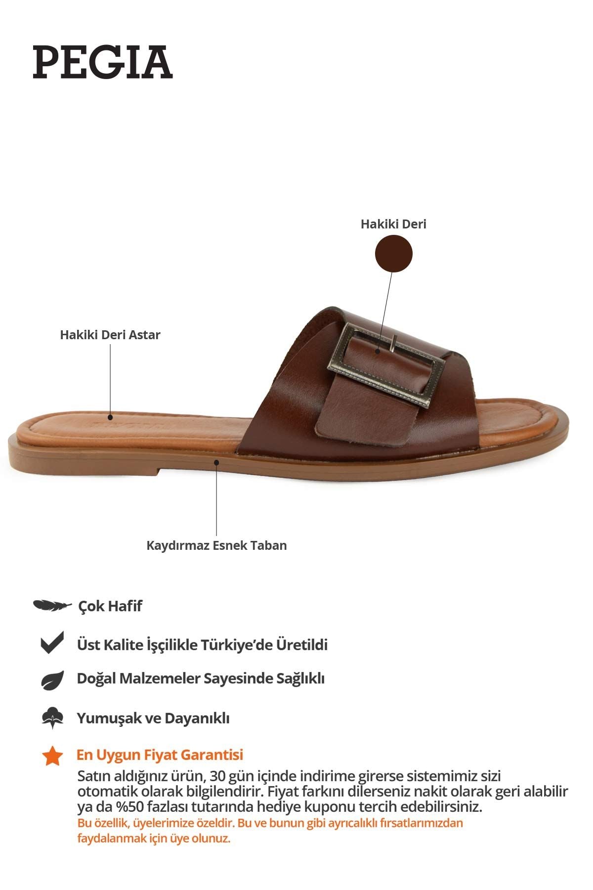 Kadın Tokalı Deri Terlik DG6017 Kahve
