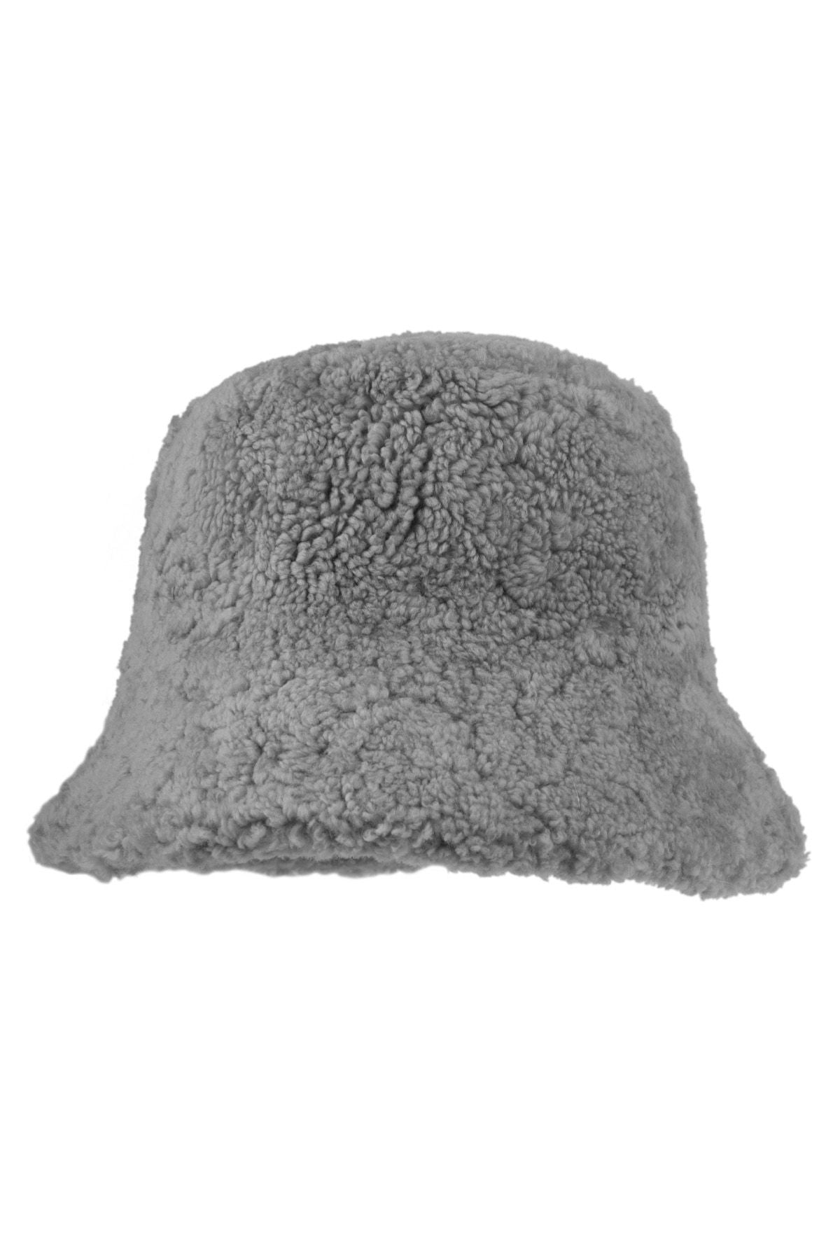 Kürklü Unisex Bucket Şapka 24SP02 Gri