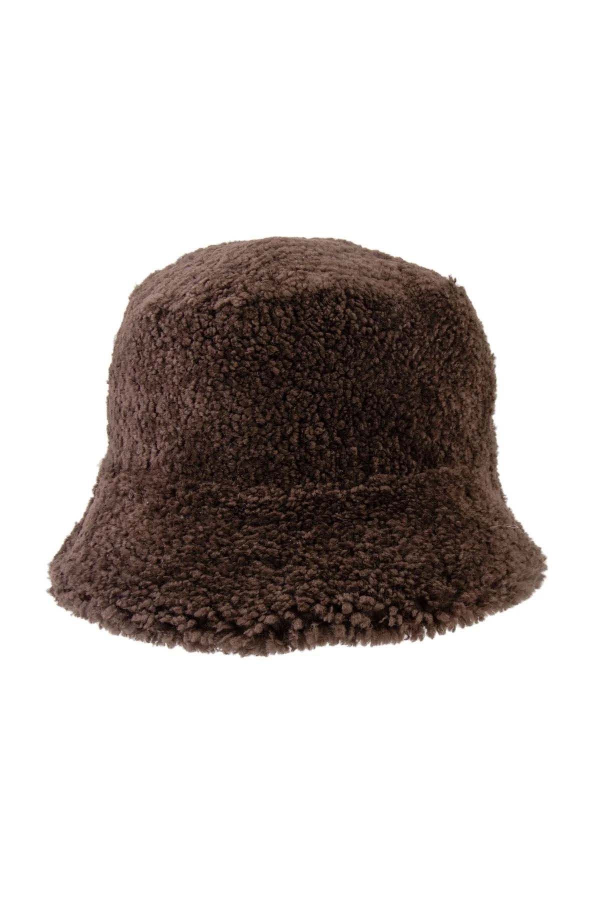 Kürklü Unisex Bucket Şapka 24SP02 Kahve