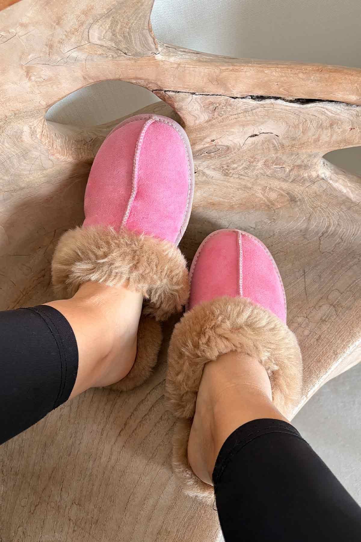 Kürklü Kadın Ev Terliği 191202 Pembe