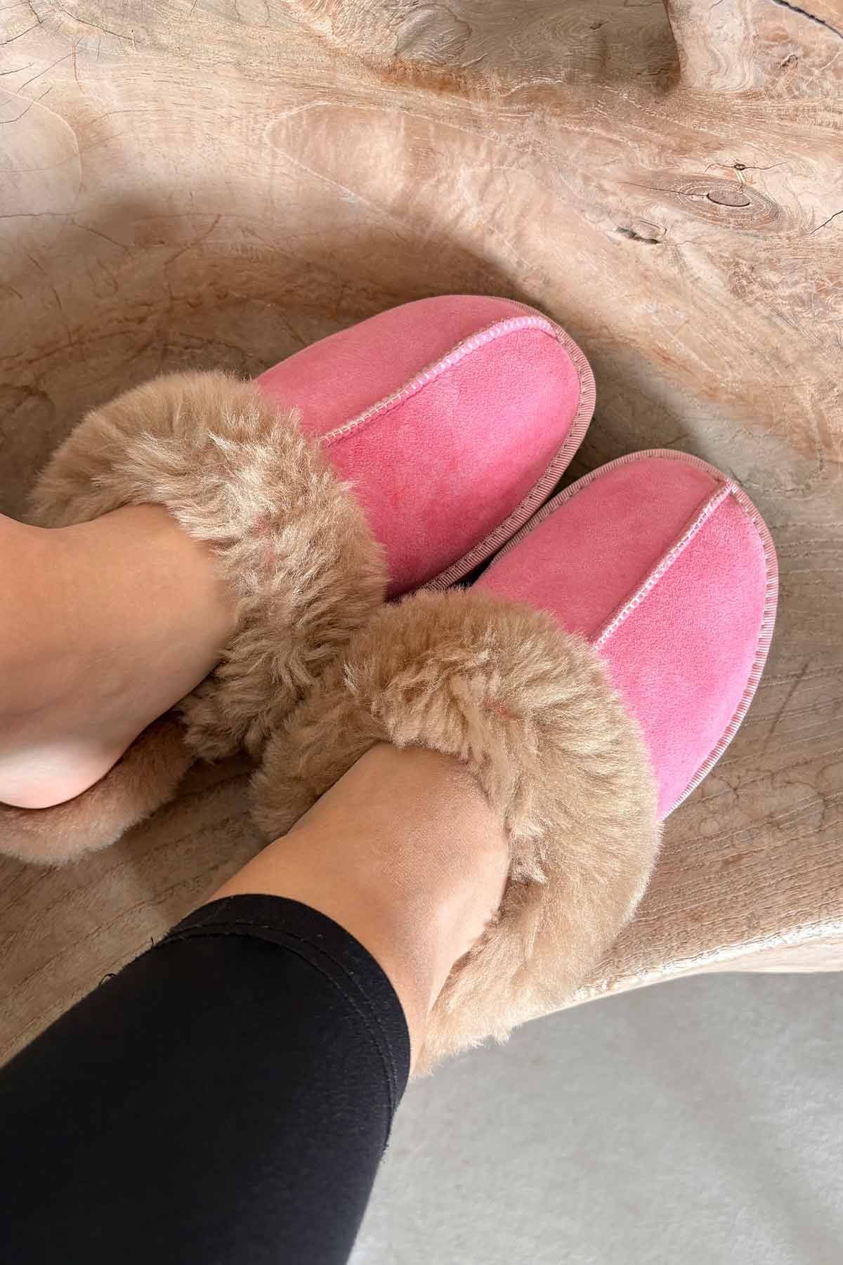 Kürklü Kadın Ev Terliği 191202 Pembe