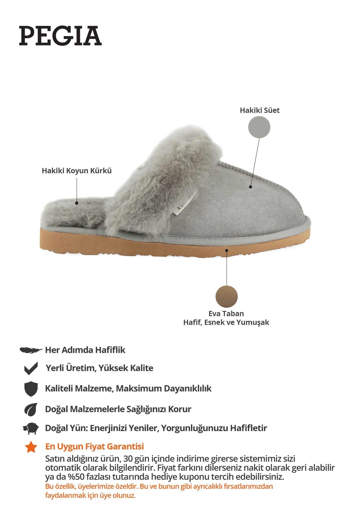 Kürklü Kadın Ev Terliği 191202 Gri