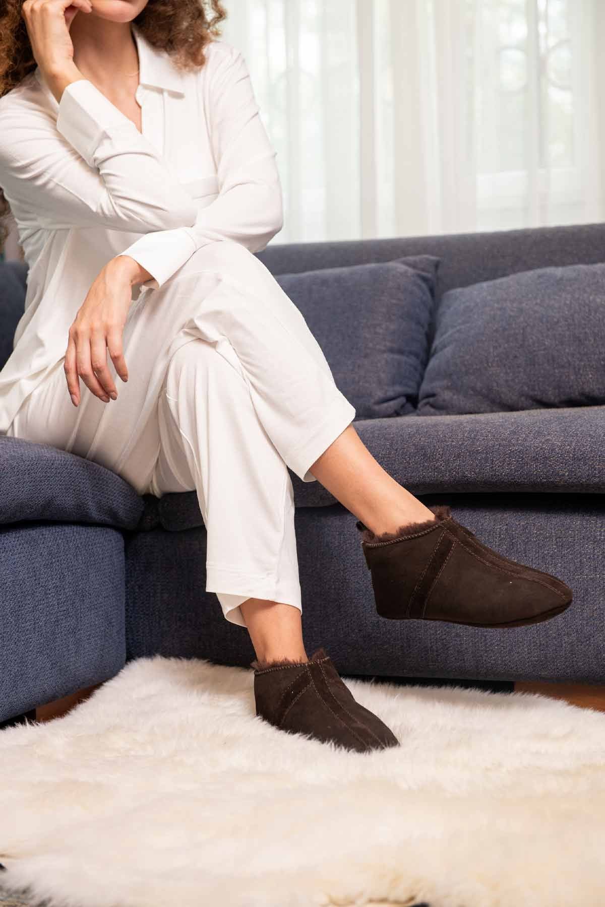 Kürklü Unisex Panduf 191203 Kahve