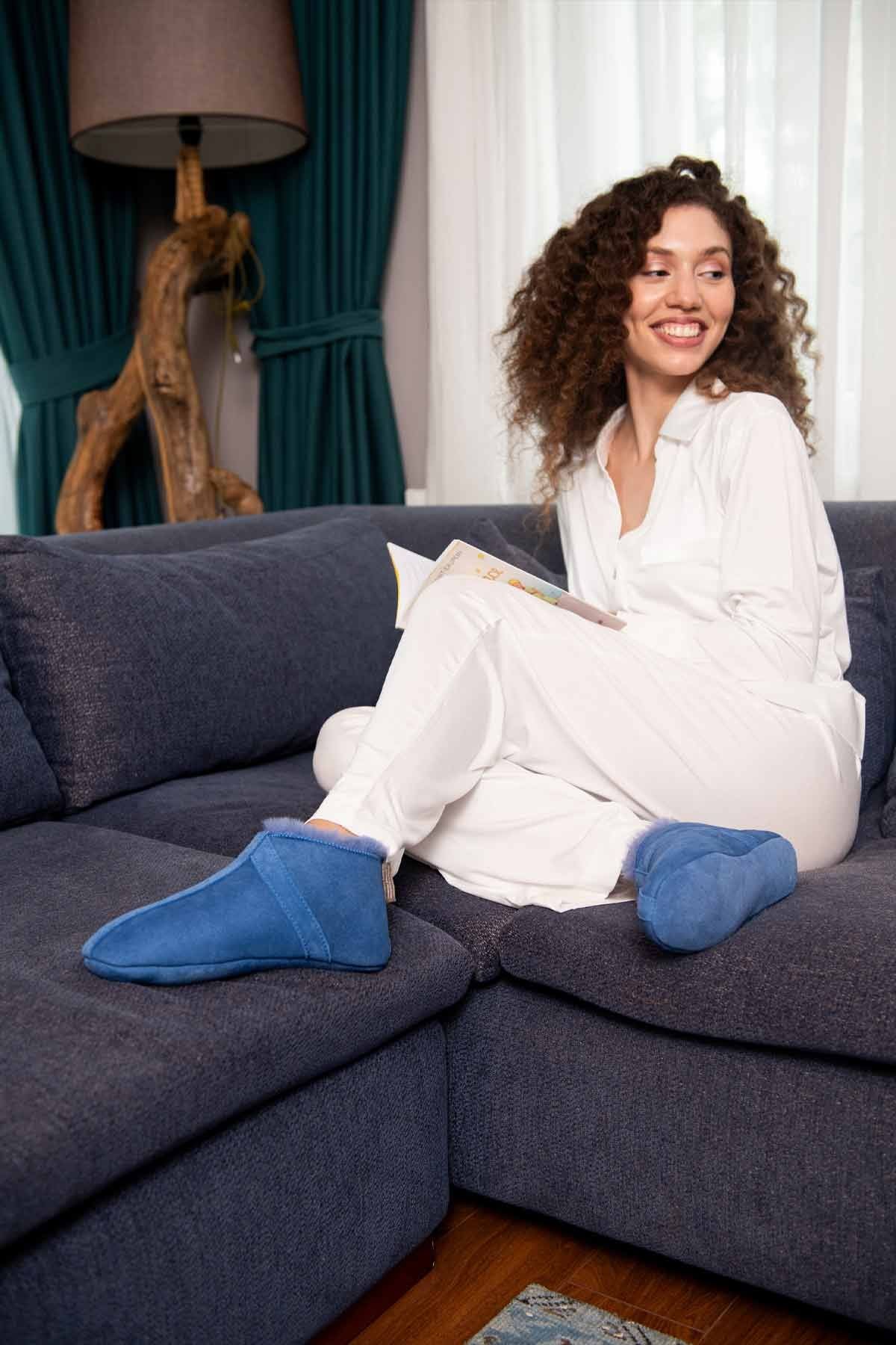 Kürklü Unisex Panduf 191203 Saks