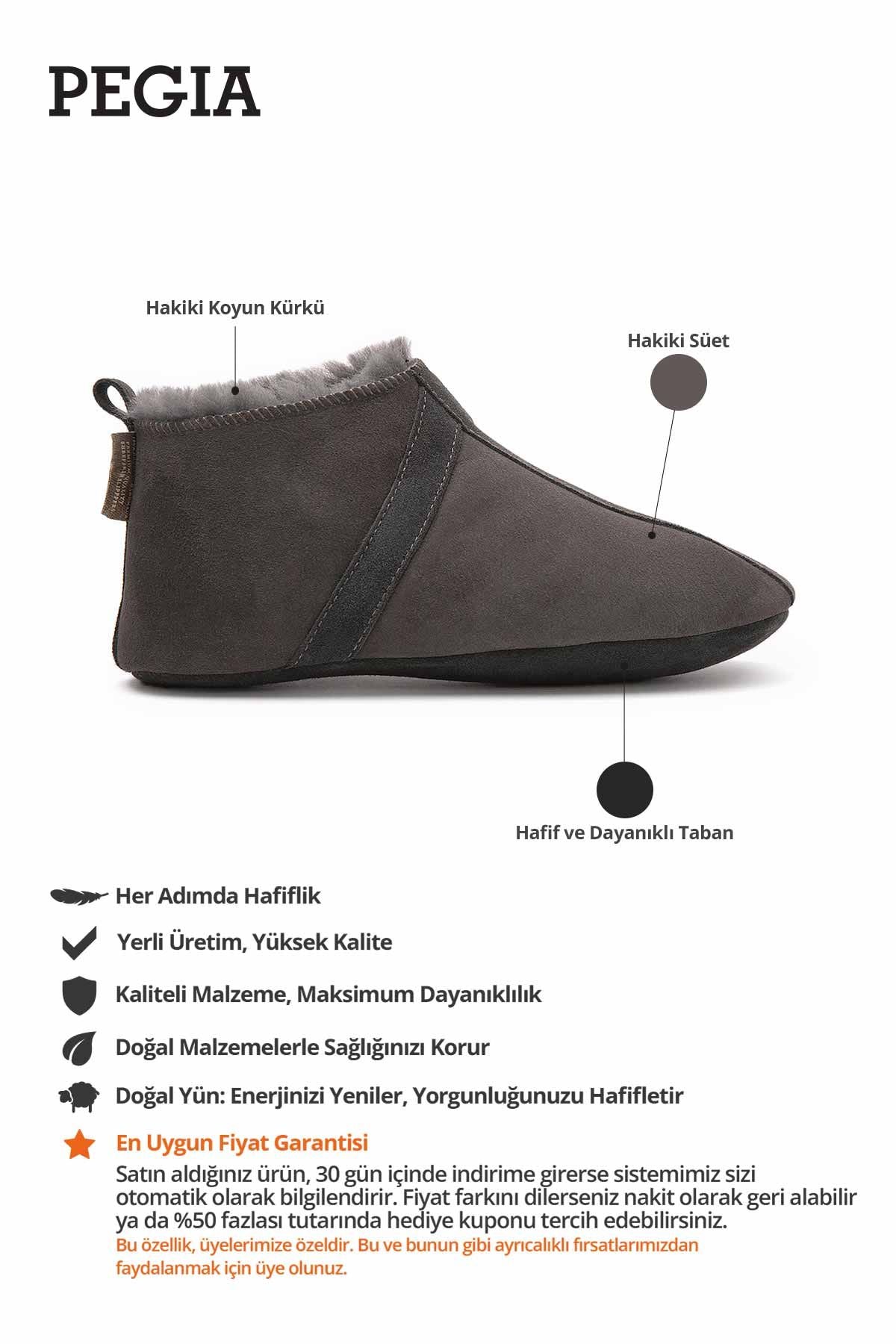 Kürklü Unisex Panduf 191203 Antrasit