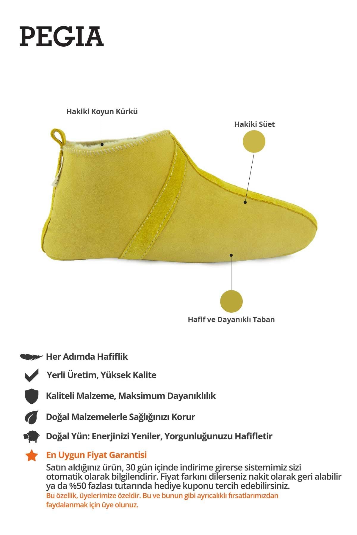 Kürklü Unisex Panduf 191203 Hardal