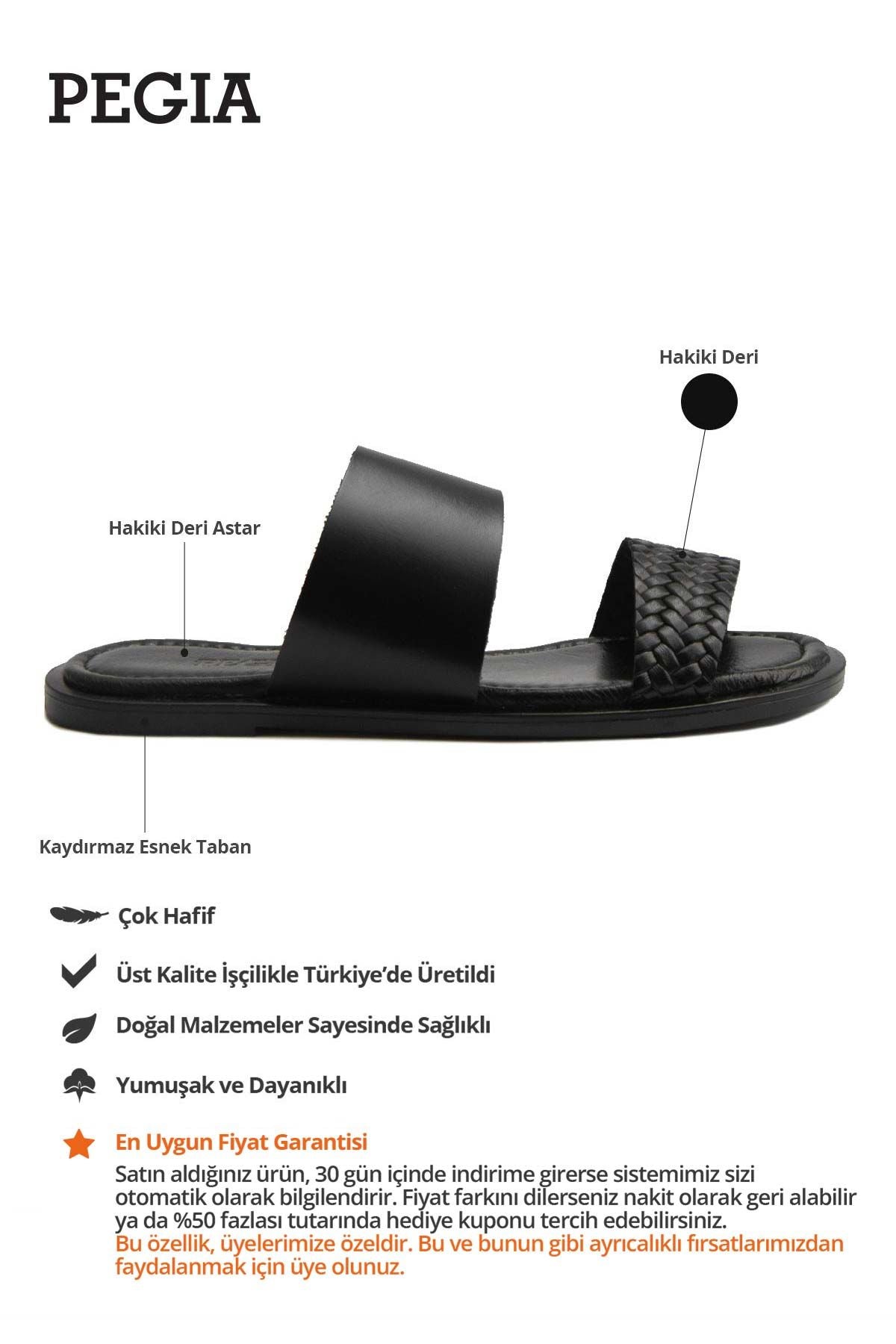 Örgü Baskı Deri Terlik DG6005 Siyah