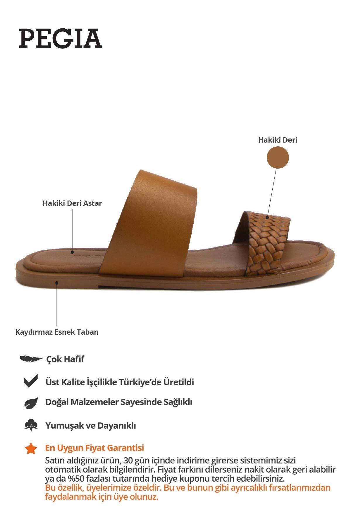 Örgü Baskı Deri Terlik DG6005 Taba