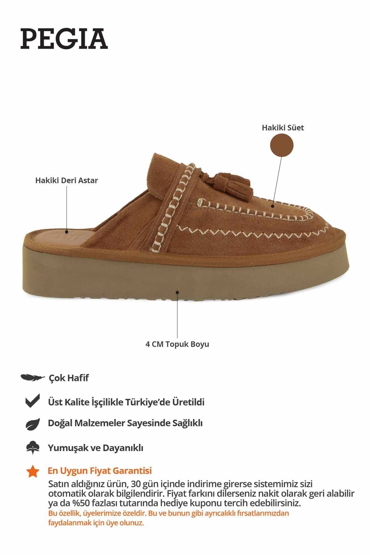 Püsküllü Süet Kadın Sabo Terlik 215573 Taba