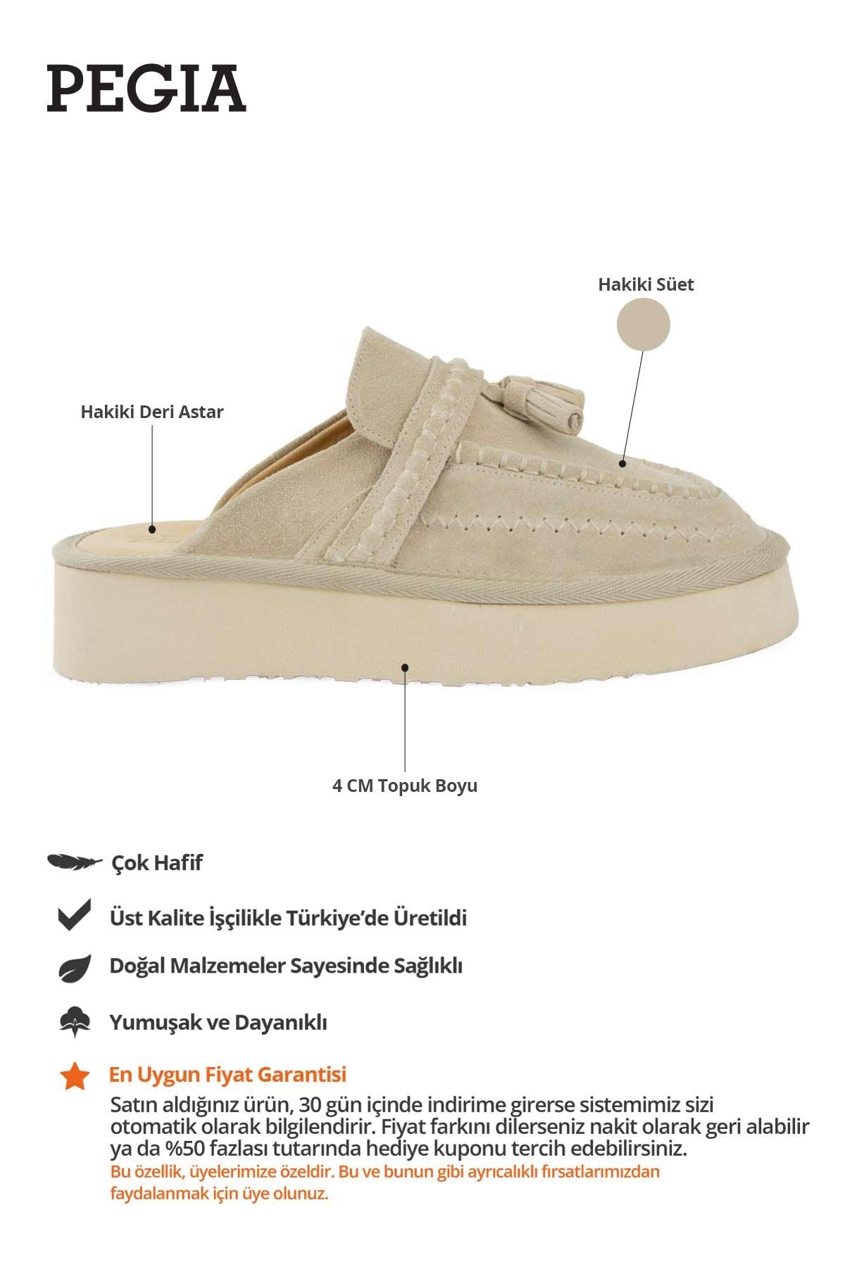 Püsküllü Süet Kadın Sabo Terlik 215573 Bej