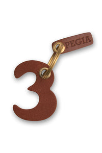 Number 3 Leather Keychain 25AN62 Tobacco