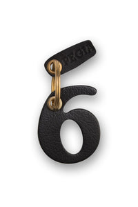Number 6 Leather Keychain 25AN65 Black