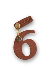 Number 6 Leather Keychain 25AN65 Tobacco