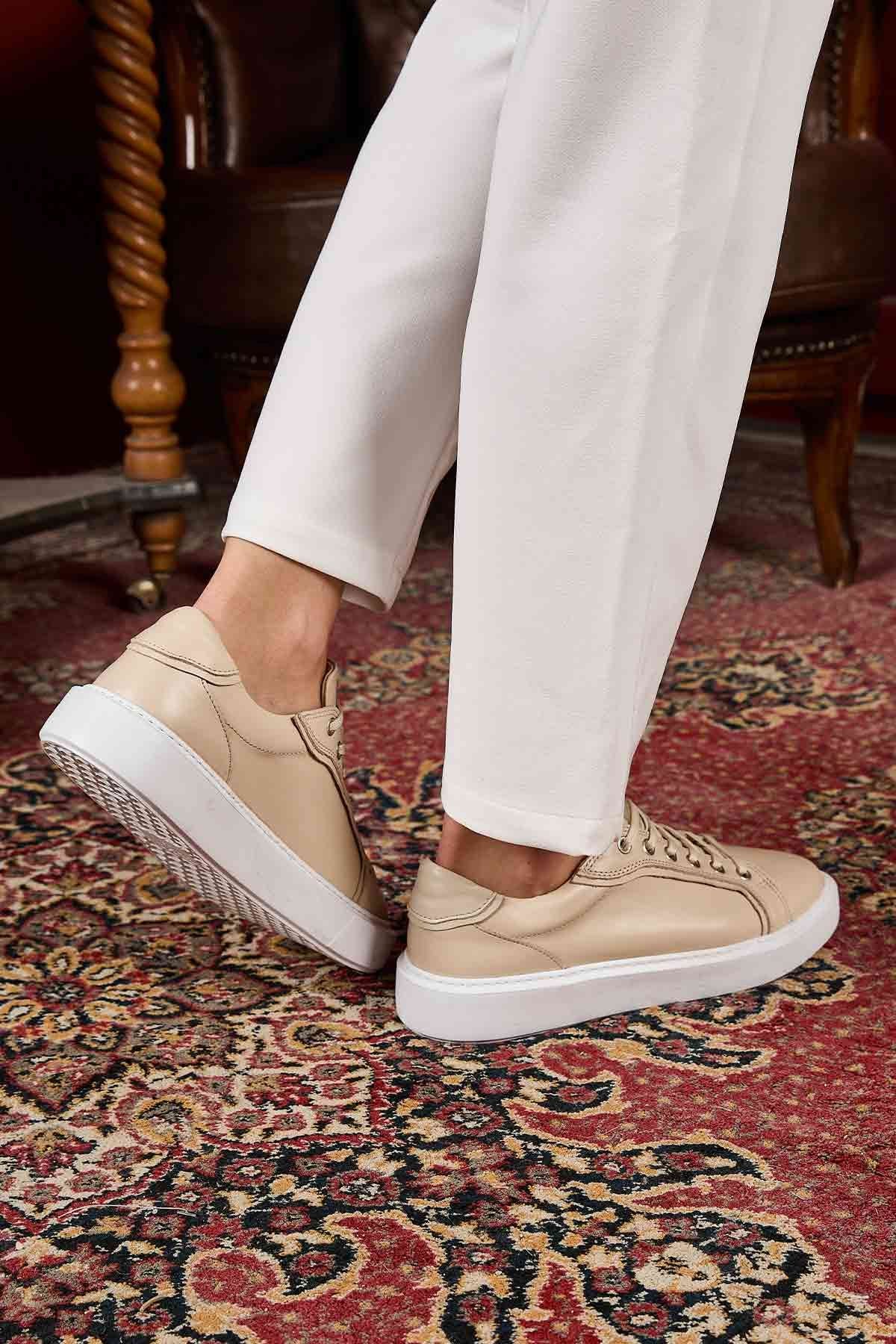 Star Hakiki Deri Sneaker 500970 Koyu Bej