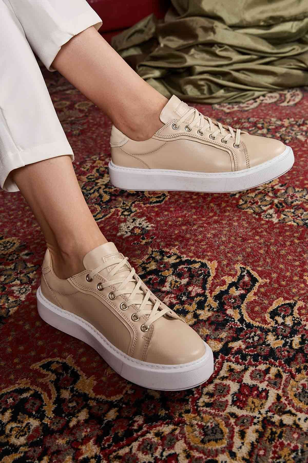 Star Hakiki Deri Sneaker 500970 Koyu Bej