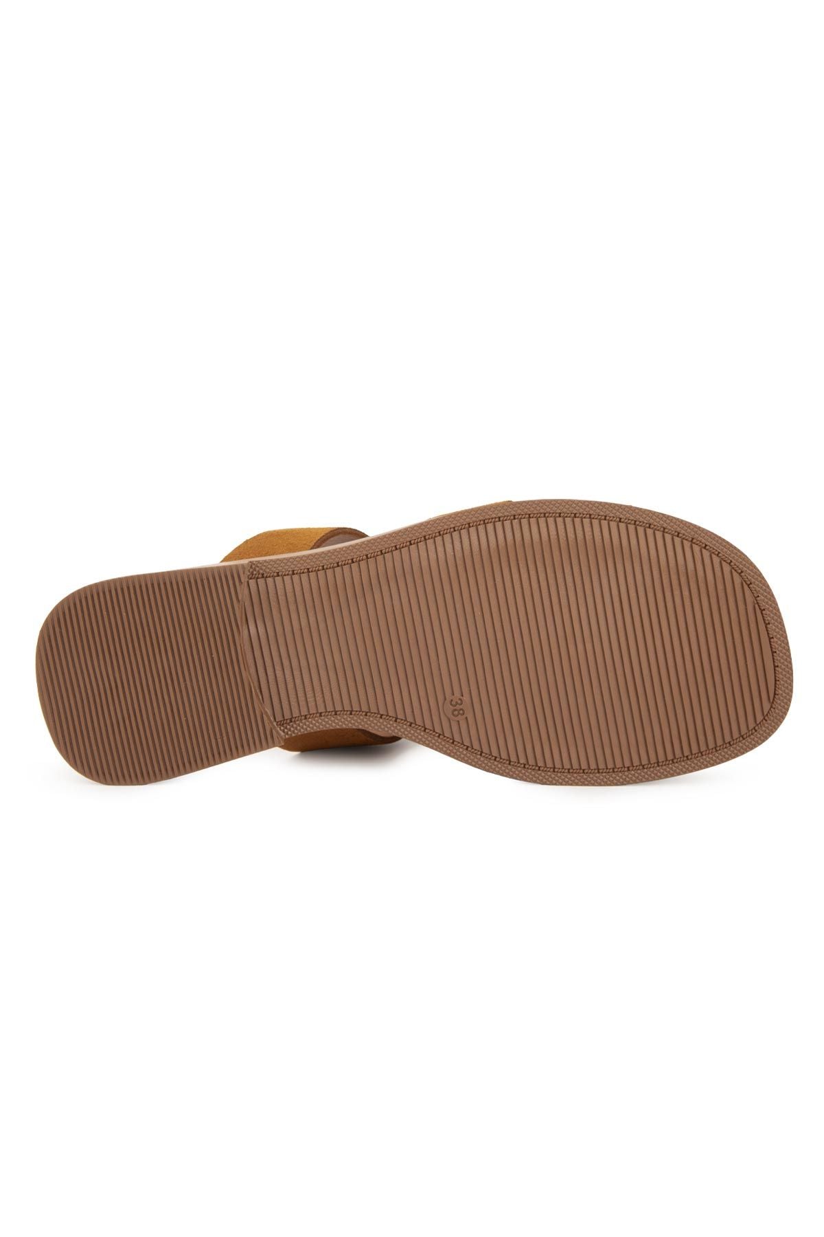 Süet Bantlı Kadın Terlik DG6084 Taba