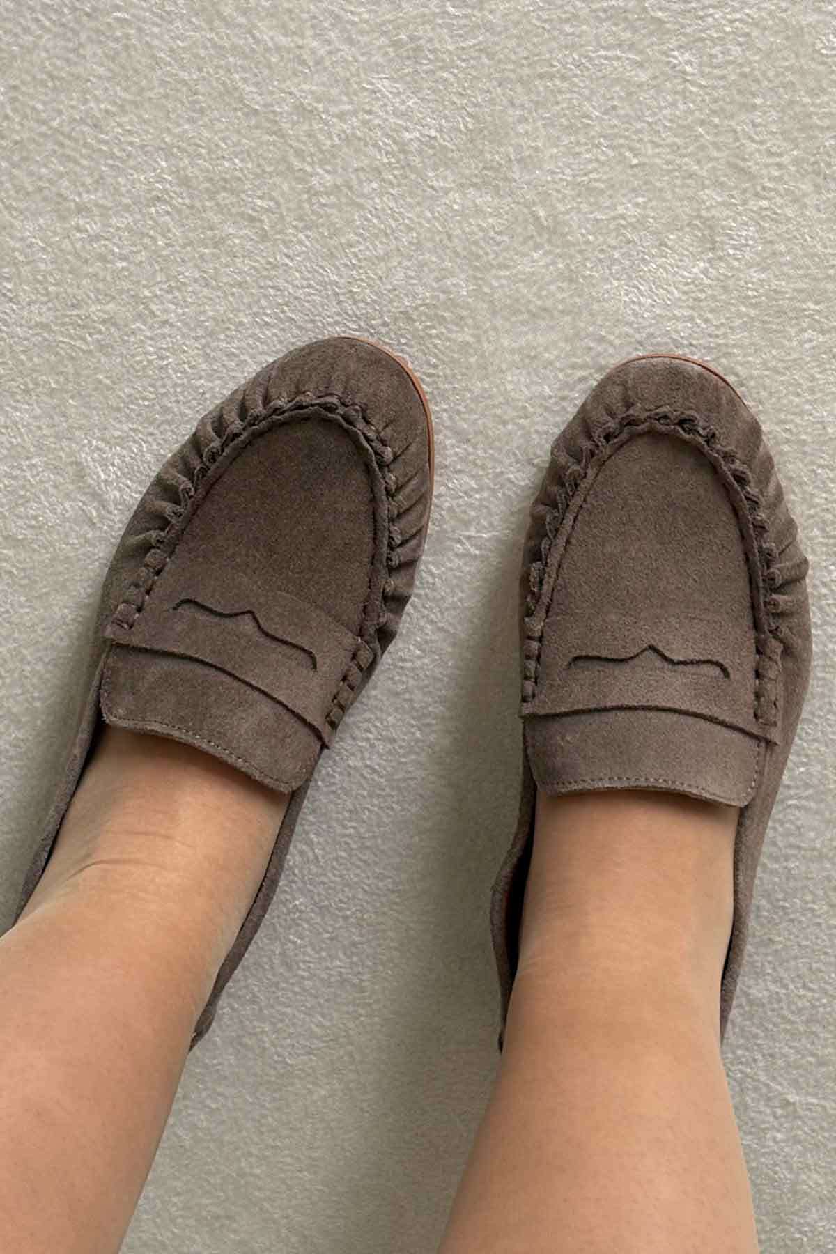 Süet Dikiş Detaylı Loafer DG6109 Vizon