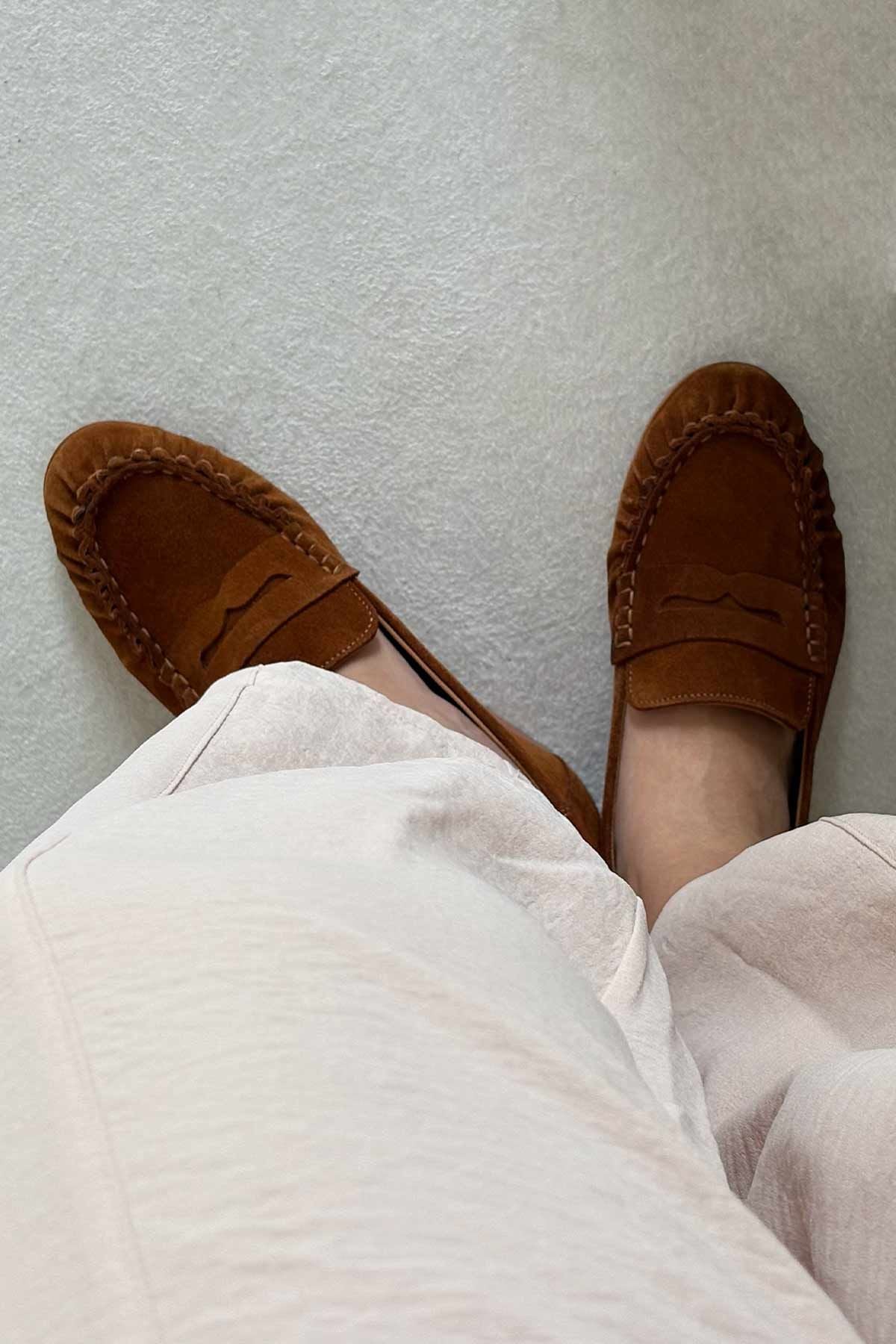 Süet Dikiş Detaylı Loafer DG6109 Taba