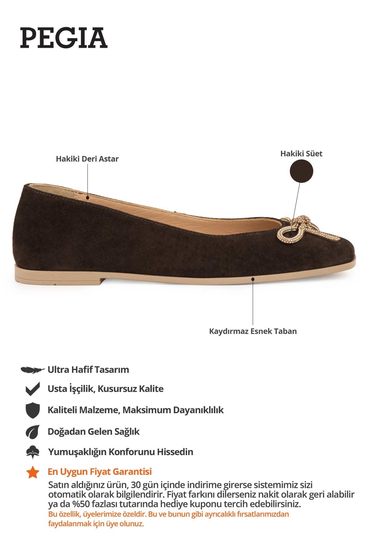 Süet Fiyonklu Kadın Babet DG6066 Kahve