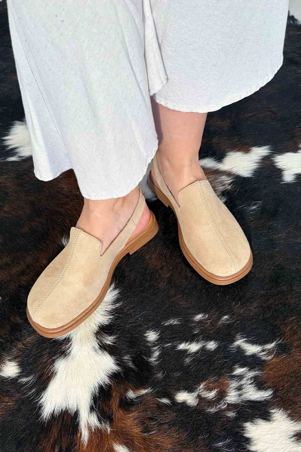 Süet Kadın Kapalı Sandalet DG6078 Bej