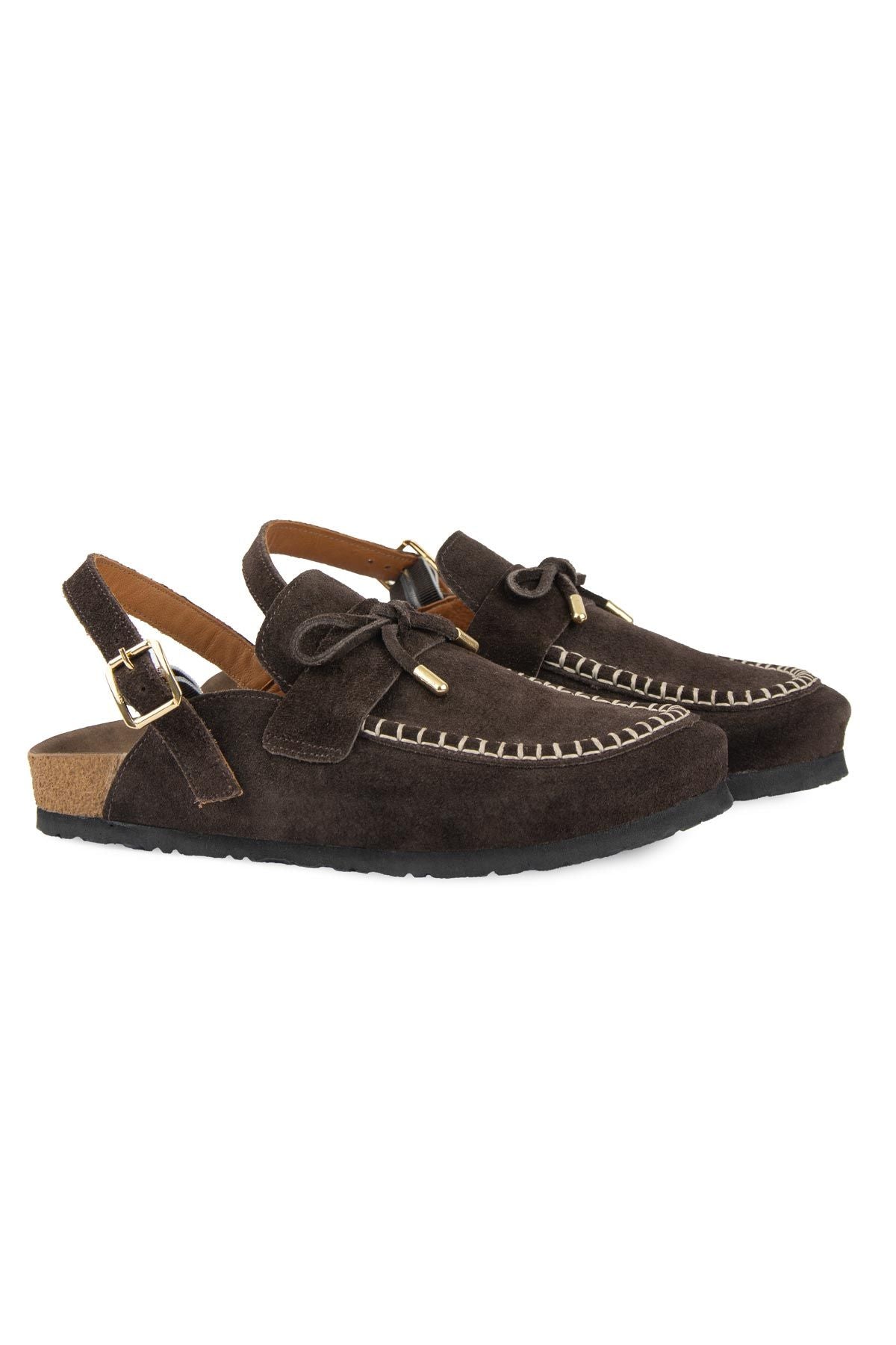Süet Kadın Sabo Sandalet 215558 Kahve