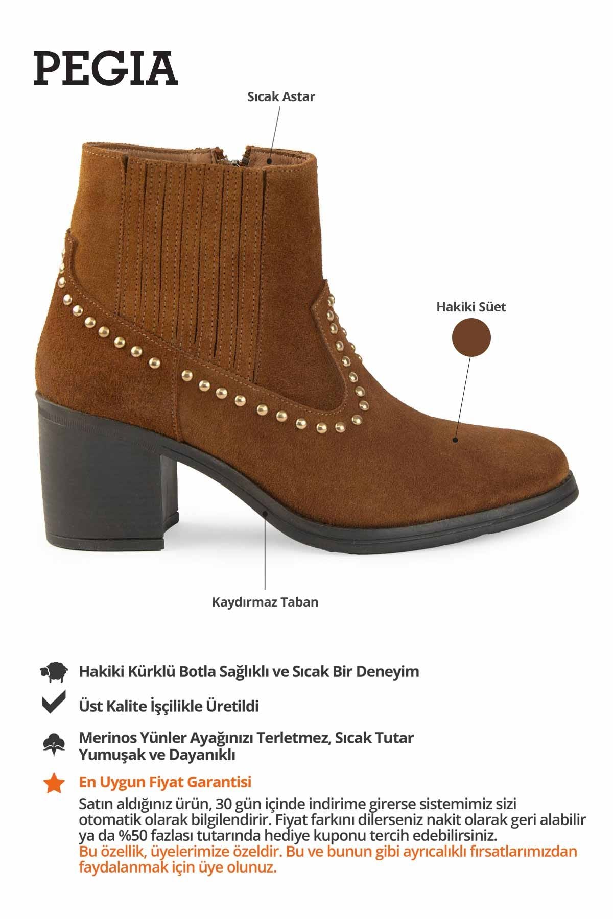 Süet Kadın Topuklu Bot DG6072 Taba