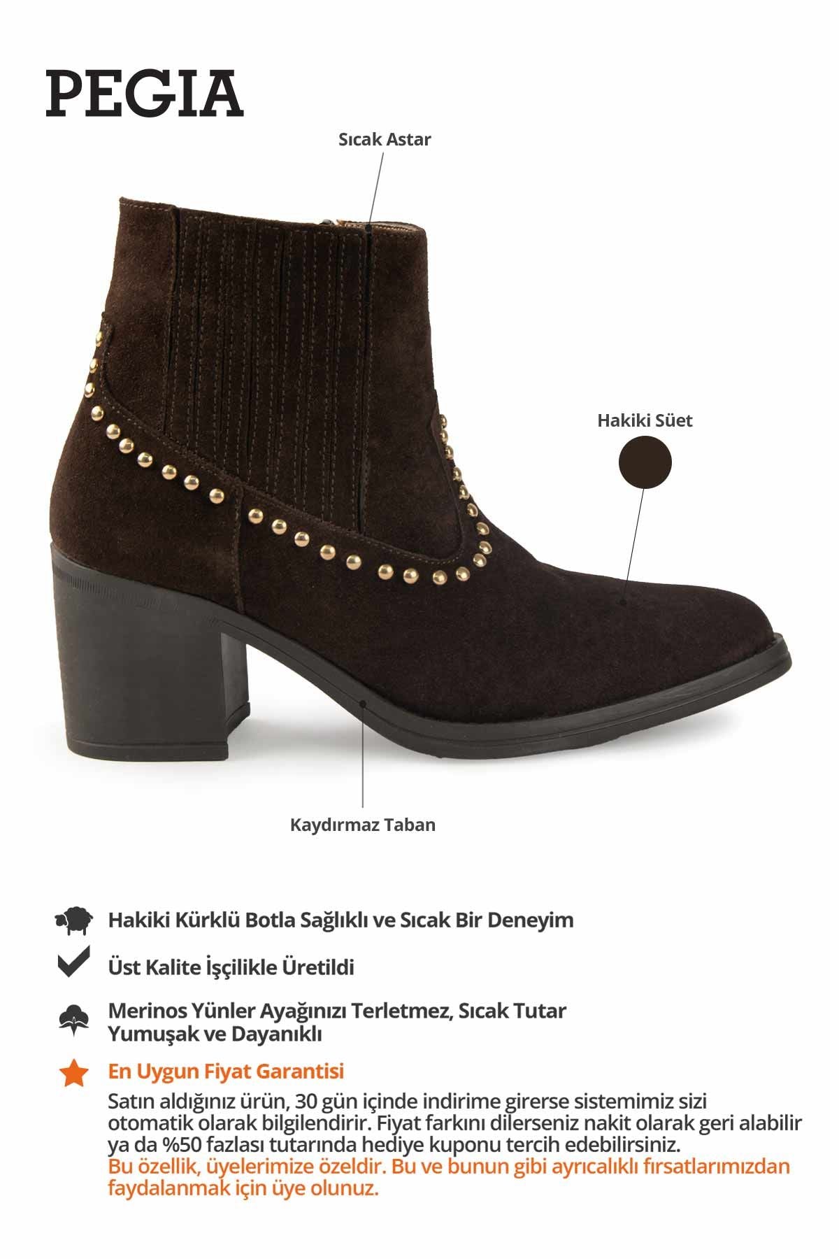 Süet Kadın Topuklu Bot DG6072 Kahve
