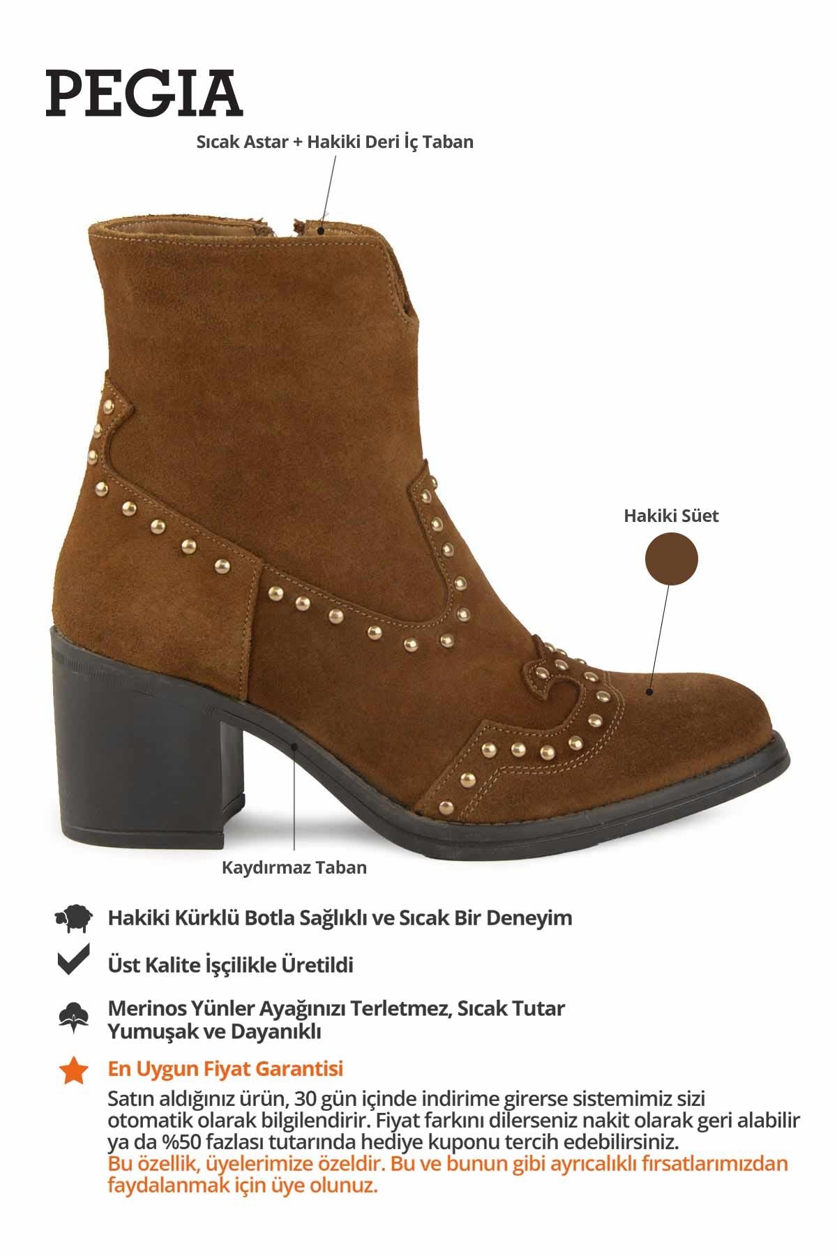 Süet Kadın Topuklu Bot DG6074 Taba