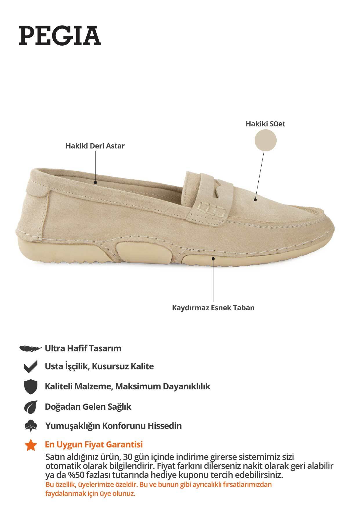 Süet Klasik Kadın Loafer DG6107 Bej