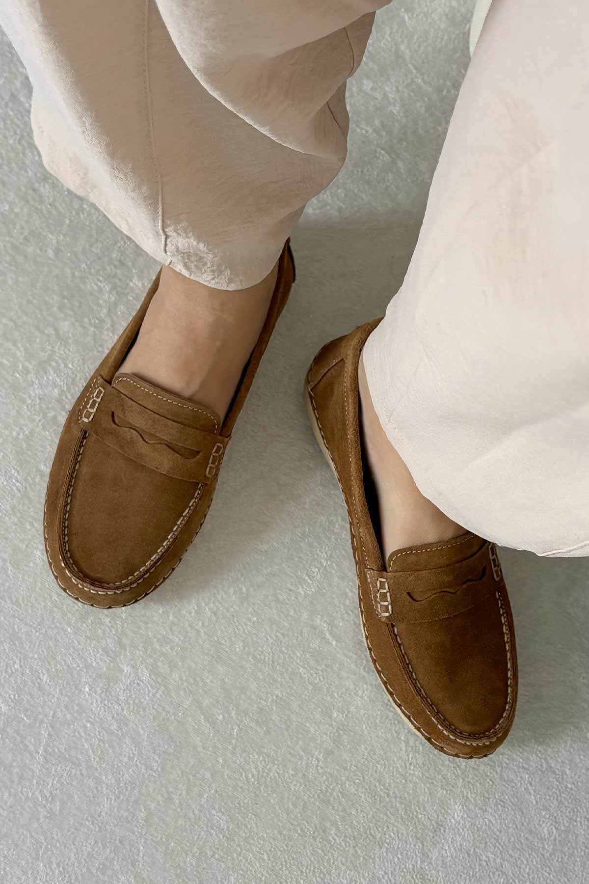 Süet Klasik Kadın Loafer DG6107 Taba