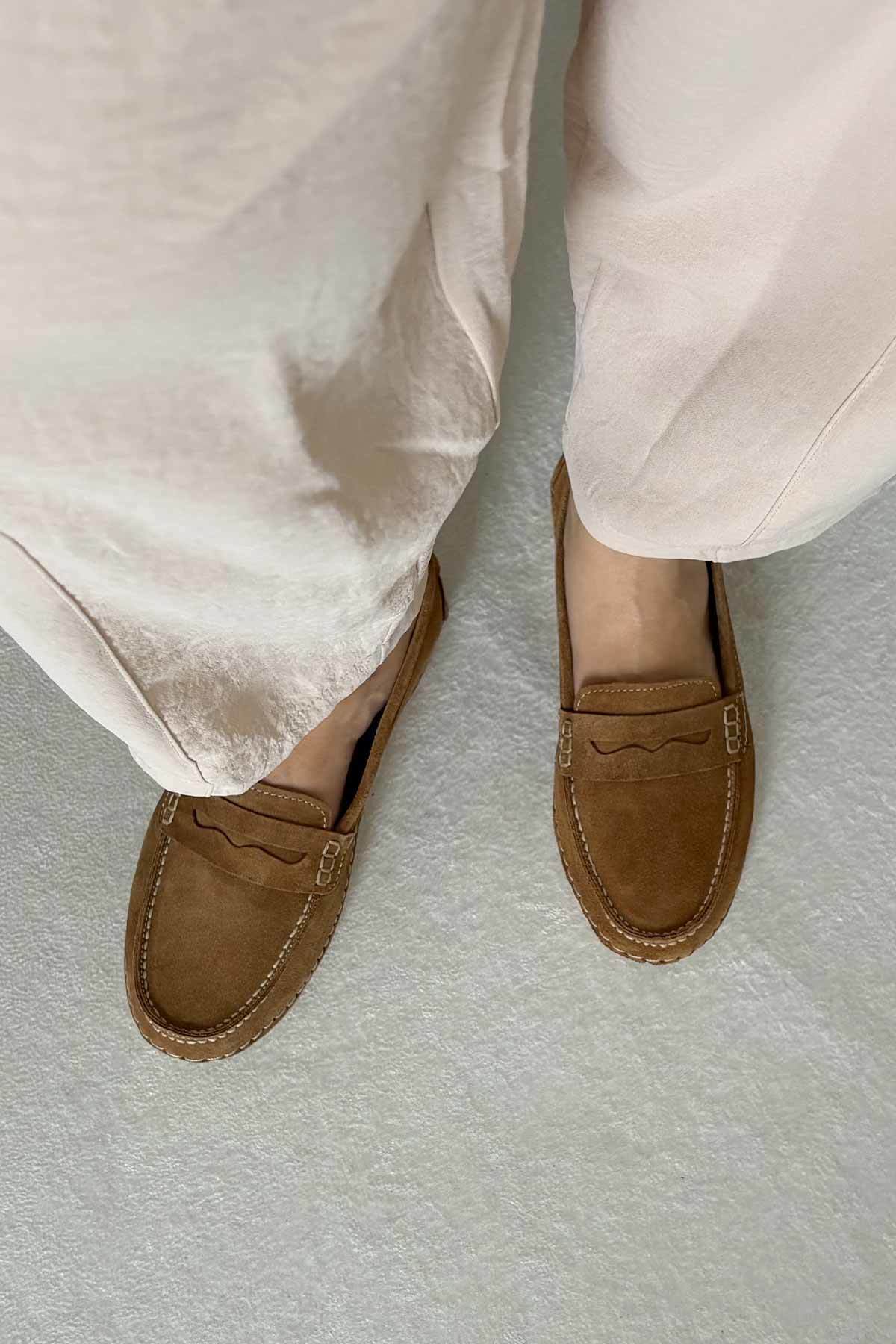 Süet Klasik Kadın Loafer DG6107 Taba