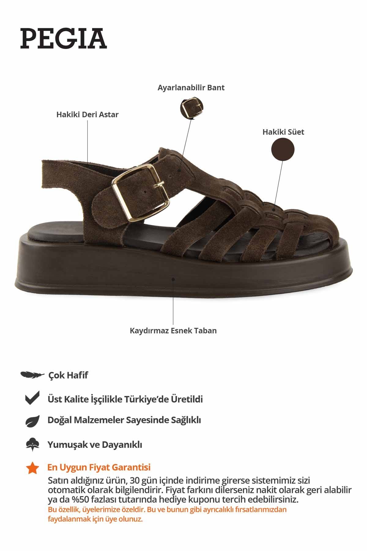 Süet Örgülü Kadın Sandalet DG6095 Kahve